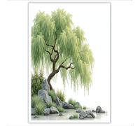 Verde Pietra di salice Stampa su tela Minimalista cinese Quadri su tela per Arte muraria Stampa Decorazione della camera da letto Casa Ufficio Decorazioni 90Lx60W cm Senza Cornice