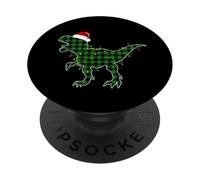 Verde Plaid T Rex Babbo Natale Luci Dinosauro Pigiama PopSockets PopGrip Adesivo