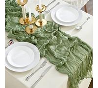 Verde salvia - Runner da tavola, Vert Sauge Chemins de table en étamine de 10 pieds de large, chemins de table en gaze, chemins de table bohème pour fête nuptiale, mariage, fête d'anniversaire
