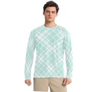 Verde Scacchiera Maniche Lunghe UPF 50+ Confortevole Elasticità Uomo Protezione Solare Manica Lunga Estate, Scacchiera verde, X-Large