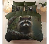 Verde Set Copripiumino Stampato, 100% Microfibra Simpatico Animale Della Foresta Procione Biancheria da letto reversibile Per Ragazzi Ragazze - 1 Copripiumino 220 x 240 cm + 2 Federe