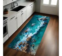 Verde Smeraldo Tappeto Cucina 50x180 cm Rocce e onde dell'oceano Lavabile Multiuso Resistente Passatoia Cucina Antimacchia Sotto Lavandino Fornelli