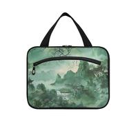 Verde Stile Cinese Paesaggio Pittura Appeso Viaggio Cosmetici Borse con Gancio, Designer Moda Trucco Bag per auto per la mamma Bagno cartera para maquillaje L