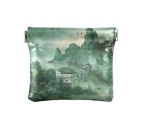 Verde Stile Cinese Paesaggio Pittura Donna Piccolo Cuoio Portamonete Impermeabile Mini Cambiamento Portafoglio Tasca Moneta per Donna, Pittura verde del paesaggio di stile cinese, 1 size, Stampa