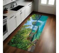 Verde Tappeto Cucina Antiscivolo 50x180 cm Isole e ponti di legno Resistente Anti-fatica Passatoia Cucina Sala da Pranzo Corridoio Moderno Multiuso