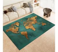 Verde Tappeto Salotto Moderno 120 x 170cm Tessere della Mappa del Mondo per Camera da Letto Adolescenti Bambini Soggiorno Flanella Decorazione Lavabile Antiscivolo