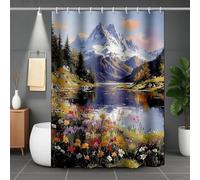 Verde Tenda Doccia 200x240, Modello Paesaggio Tenda Doccia Impermeabile Shower Curtain Orlo Ponderato con 12 Anelli, Stampa Shower Curtain per Bagno, Vasca, Dormitorio, Famiglia, Hotel -lsy25073L