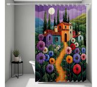 Verde Tenda Doccia HD Stampa 90x200, Impermeabile Tenda Doccia Case Shower Curtain con 12 Anelli, Orlo Ponderato Durevole e Lavabile Shower Curtain per Bagno, Vasca, Dormitorio, Regalo -ly25072UE