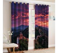 Verde Tende Termiche Oscuranti Vista della Grande Muraglia al tramonto 3D Set 2 Pannelli 140L x 245A cm Poliestere con Occhielli Camera da Letto Soggiorno Cameretta Bambini