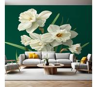 Verde Zaffiro Carta da Parati 250x175 cm Fiori narcisi Fotomurale Art Sfondo TNT Murale Fotografica per Soggiorno Camera Ristorante Ufficio Camera dei Bambini e Decor da Parete