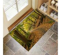 Verde Zerbino Interno, Zerbino Ingresso a Pelo Corto Autunno Piante, Tappetino Antiscivolo Lavabile in Lavatrice, Stampa Foglie Cadute Nella Foresta Tappetino d'Ingresso per Cane 45 x 75 cm