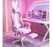 Verdego Sedia Gaming Massaggiante, Sedia da Gaming Orecchie da Coniglio | con Poggiapiedi, Cuscino Lombare Massaggio, Poggiatesta, Regolabile 90-135°, Pelle Sintetica, Supporto peso 115 kg, Viola