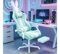 Verdego Sedia Gaming Massaggiante, Sedia da Gaming Orecchie da Coniglio | con Poggiapiedi, Cuscino Lombare Massaggio, Poggiatesta, Regolabile 90-135°, Pelle Sintetica, Supporto peso 115 kg, Verde