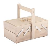 VERDELOOK Cesto Porta Utensili in Legno di faggio Chiaro con Manico, 3 cassetti, 29x17,6 h12,6 cm