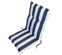 VERDELOOK Cuscino per schienale basso con volant per poltrona con laccetti, 90x48x5 cm, rigato bianco e blu