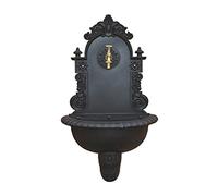 VERDELOOK Fontana a Muro da Giardino in ghisa con Rubinetto, 44x21x75 cm, Nero Antracite per arredo e Decorazione Esterni