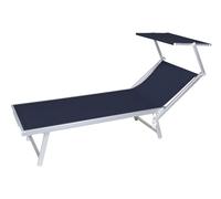 VERDELOOK Lettino con parasole rimini blu navy 186x61x38cm