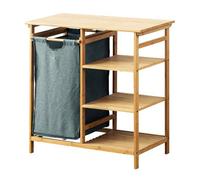 VERDELOOK | Mobile Lavanderia Take con Cesto e 3 Ripiani, 80x34 - H.80 cm, Mobiletto Lavanderia con Ripiani in Bamboo e Cesta per Panni Sporchi Estraibile in tessuto, Colore Naturale e Grigio