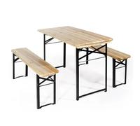 VERDELOOK Set birreria, 2 panche e tavolo in legno naturale, 80x200 cm