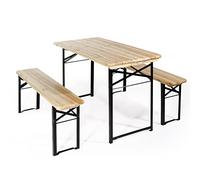 TAVOLO E 2 PANCHE SET BIRRERIA IN LEGNO NATURALE RICHIUDIBILE GIARDINO 60X120