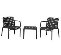 VERDELOOK | Set da Giardino Dino Nero in Polipropilene con 2 Poltrone e Tavolino, Set Salotto da Esterno per Balcone e Terrazza, Poltrone 64x65 H76 cm con Tavolino 51x51 H40 cm