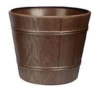 VERDENIA Vaso da fiori leggero design ispirato al legno, vaso decorativo per piante per interni ed esterni, in plastica, rotondo, diversi colori e dimensioni, 34 cm, marrone 7211