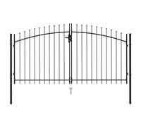 Verderoom Cancello a Doppia Anta con Punte in Acciaio 3x1,5 m Nero, Cancello Giardino Esterno, Cancello Esterno, Cancelletto Giardino, Cancelletto Pedonale, Cancelli in Ferro