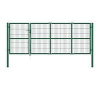 Verderoom Cancello di Recinzione con Paletti 350x120 cm in Acciaio Verde, Cancello Giardino Esterno, Cancello Esterno, Cancelletto Giardino, Cancelletto Pedonale, Cancelli in Ferro