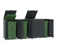 Verderoom Copribidone con Ruote 4 Bidoni Antracite 276x79x117cm Acciaio, Copribidone Spazzatura Esterno, Copri Bidoni Spazzatura Esterno, Copri Pattumiera da Esterno