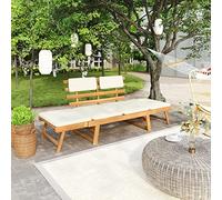 Verderoom Lettino Prendisole, Divano da Esterno, Lettini Prendisole Legno, Lettino da Giardino, Panca da Giardino con Cuscini 2-in-1 190 cm in Massello Acacia