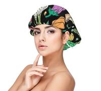 Verdure Cibo Scarabocchio Su Scuro,Cuffia da notte in raso per adulti - Cuffia da notte elastica per donna, copricapelli per la notte