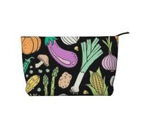 Verdure Cibo Scarabocchio su Sfondo Scuro, Borsa per cosmetici in velluto a coste Borsa per il trucco Borsa da viaggio portatile