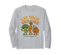 Verdure sorridenti Retro Cartoon Mangiare il Veggies Design Maglia a Manica