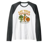 Verdure sorridenti Retro Cartoon Mangiare il Veggies Design Maglia con Maniche Raglan