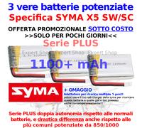 VERE 3 batterie potenziate 1100 PLUS Drone SYMA X5 SC SW DOPPIA AUTONOMIA max