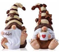 Vereemy 2 statuette di gnomi da caffè, decorazioni per San Valentino, regali di San Valentino, accessori per bar, decorazione di elfi, statua carina in resina, regalo per l'inaugurazione della casa