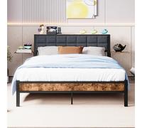 VERFARM Letto imbottito 120 x 200 cm, struttura singola, testiera, ripiano comodino rimovibile, schienale ergonomico imbottito, telaio 120 x 200 cm