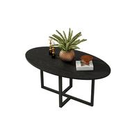 VERFARM Tavolino da caffè ovale, effetto legno, tavolino da tè con struttura in metallo, semplice e moderno, per soggiorno, casa, ufficio, facile da montare, nero