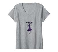 Vergine Celeste Maiden Zodiaco Astrologia Dea Stella Maglietta con Collo a V, Donna, Grigio Melange, S