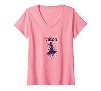 Vergine Celeste Maiden Zodiaco Astrologia Dea Stella Maglietta con Collo a V, Donna, Rosa, XL