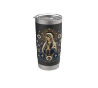 Vergine Maria Blu Floreale Cattolico Devozionale Folk Art Icona Bicchiere termico in acciaio inox doppia parete