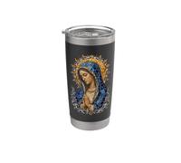 Vergine Maria Blu Sacra Cattolica Preghiera Icona Floreale Opera D'arte Bicchiere termico in acciaio inox doppia parete
