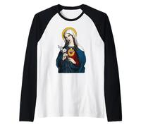 Vergine Maria con Il Suo Cuore Immacolato Cattolico Santa Maglia con Maniche Raglan