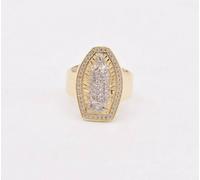 Vergine Maria Donna Guadalupe Zirconi Anello Vero Solido 10K Giallo Oro Bianco