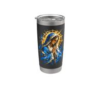 Vergine Maria Pregare Blu Cattolico Devozionale Astratto Arte Bicchiere termico in acciaio inox doppia parete