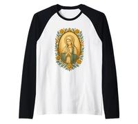 Vergine Maria Pregare Vintage Simbolo Cattolico Maglia con Maniche Raglan