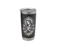 Vergine Maria Preghiera Ritratto Rose Blu Arte Sacra Cattolica Bicchiere termico in acciaio inox doppia parete
