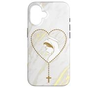 Vergine Maria Rosario Marmo Fede Cattolica Signora di Fatima Pregare Custodia per iPhone 16