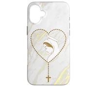 Vergine Maria Rosario Marmo Fede Cattolica Signora di Fatima Pregare Custodia per iPhone 16 Plus