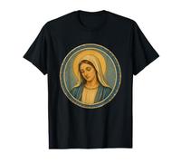 Vergine Maria Vintage Cattolico Devozionale Sacra Icona Opera d'Arte Maglietta con Stampa Grafica Economica